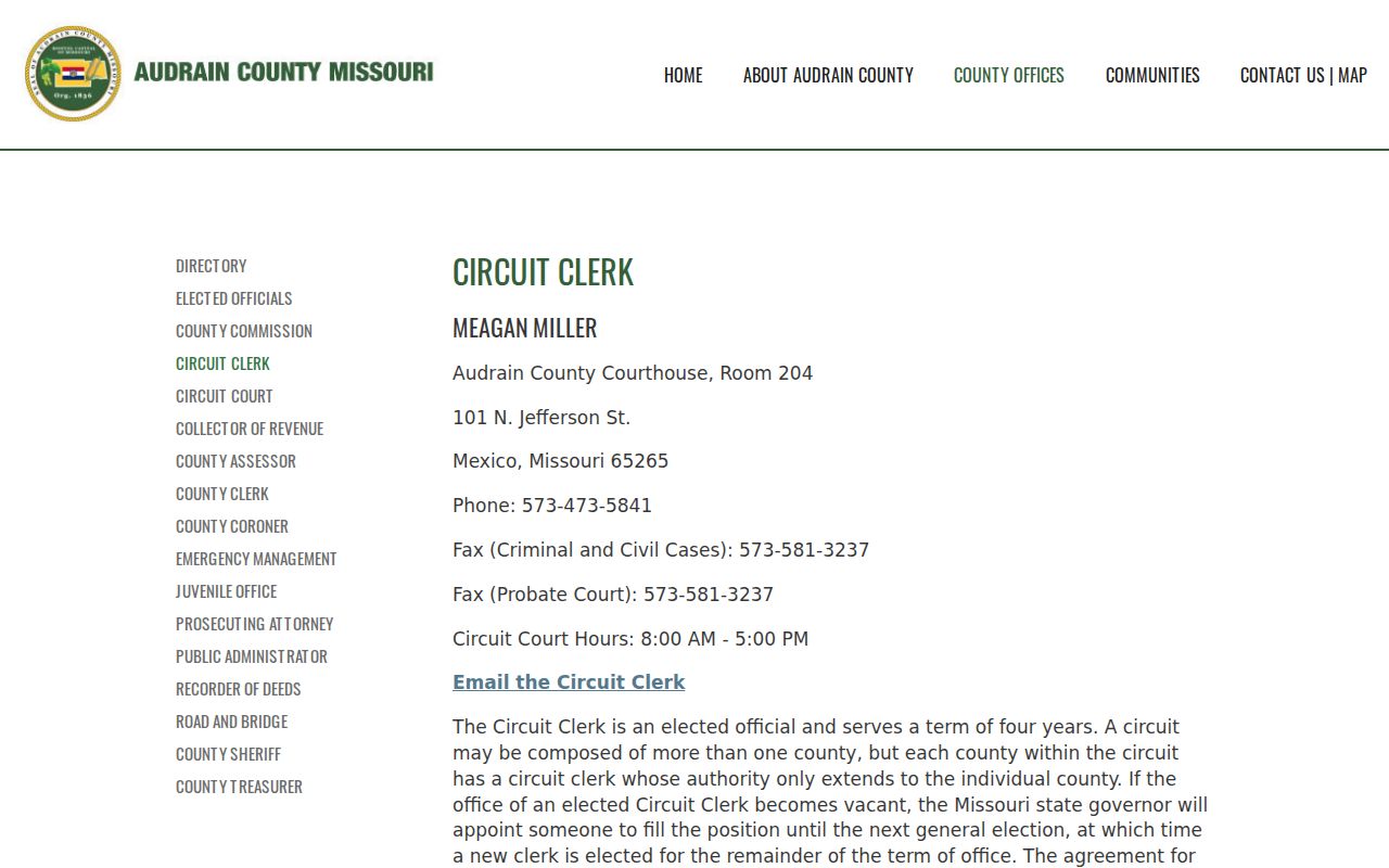 Audrain County warrant lookup Circuit Clerk